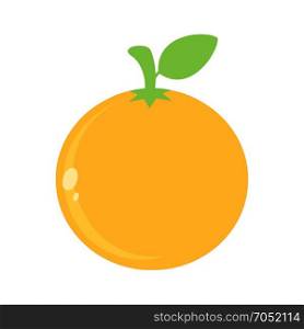 Orange Fresh Fruit With Green Leaf Simple Icon Flat Design. Illustration Isolated On White Background
