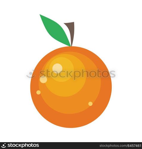 Orange Fruit Isolated on White. Ripe orange. Orange with leaves. Juicy fresh orange. Tropical fruit. Orange fruit icon. Healthy food element. Orange icon in flat. Isolated vector illustration on white background.