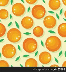 Orange Fruit Seamless Pattern. Orange fruit seamless pattern. Ripe orange. Orange with leaves. Juicy fresh orange. Tropical fruit. Healthy food element. Vector illustration on white background.