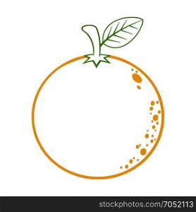 Orange Fruit With Green Leaf Cartoon Lines Drawing. Illustration Isolated On White Background