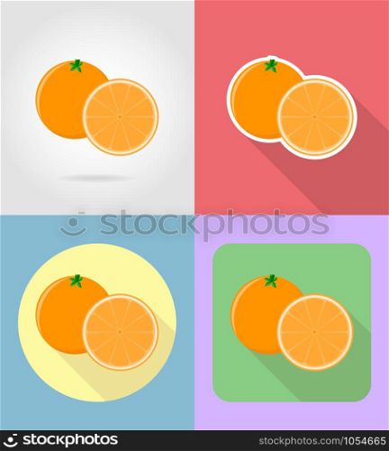orange fruits flat set icons with the shadow vector illustration isolated on background