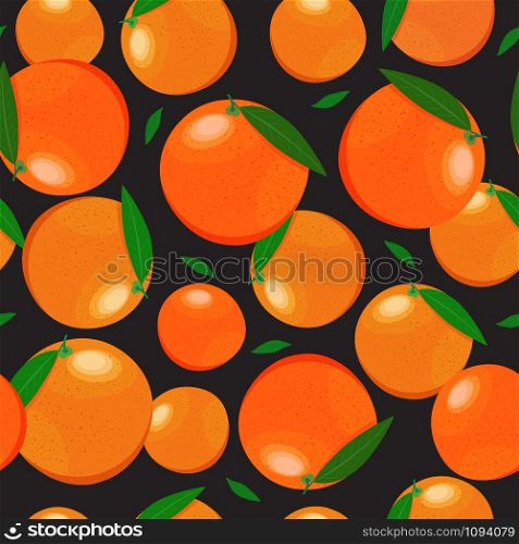 Orange fruits seamless pattern on black background. Grapefruit citrus fruit vector illustration.
