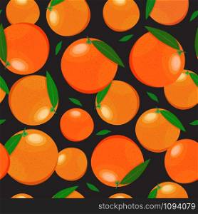 Orange fruits seamless pattern on black background. Grapefruit citrus fruit vector illustration.