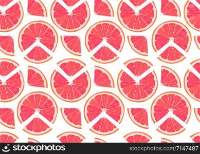 Orange fruits slice and piece seamless pattern on white background. Grapefruit citrus fruit vector illustration.