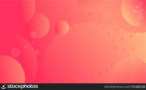 Orange futuristic background with different geometric shapes 3d circle sphere and dots vector graphic illustration. Yellow and red colorful digital backdrop decorative space smooth. Orange futuristic background with different geometric shapes 3d circle sphere and dots