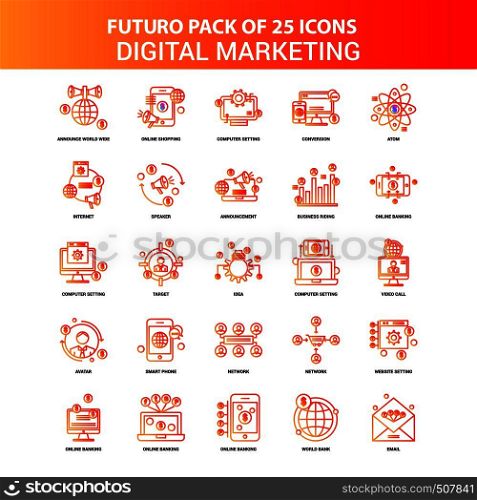 Orange Futuro 25 Digital Marketing Icon Set