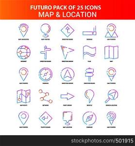 Orange Futuro 25 Map and Location Icon Set