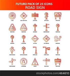 Orange Futuro 25 Road Sign Icon Set