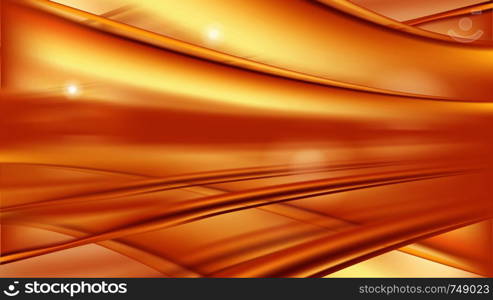 Orange golden flowing liquid vector abstract background, oil texture. Streams of oil, honey or fluid with light element. Template for cosmetic or sale banner or flyer.. Orange golden flowing liquid abstract vector