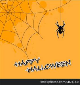 Orange Halloween vector background with spider