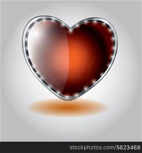 orange heart shaped glass button. vector illustration on valentine`s day