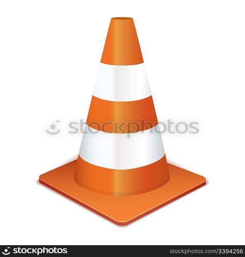 Orange highway traffic cone with white stripes