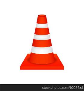 Orange highway traffic cone with white stripes. Vector stock illustration.. Orange highway traffic cone with white stripes. Vector illustration.