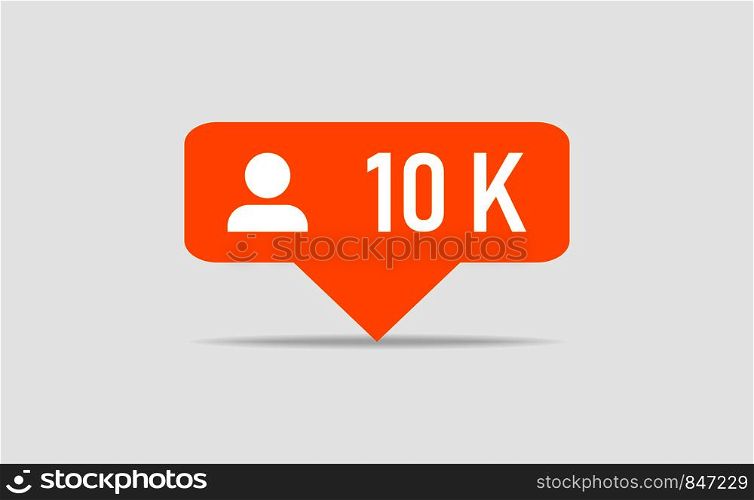 Orange icon 10k followers notification. Followers insta. Social media. Flat design. Eps10. Orange icon 10k followers notification. Followers insta. Social media. Flat design