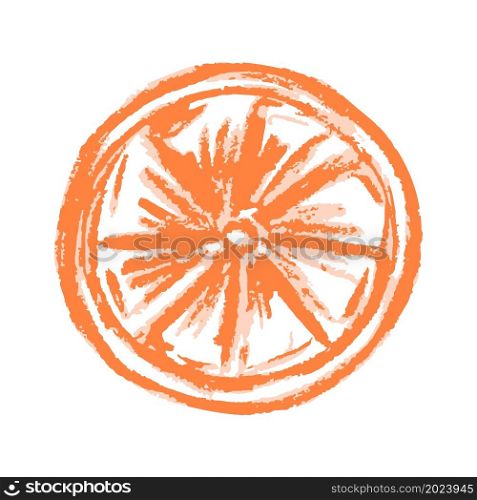 Orange. Icon in hand draw style. Drawing with wax crayons, colored chalk, children&rsquo;s creativity. Vector illustration. Sign, symbol, pin. Icon in hand draw style. Drawing with wax crayons, children&rsquo;s creativity