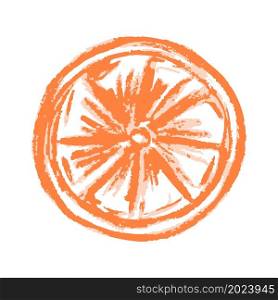 Orange. Icon in hand draw style. Drawing with wax crayons, colored chalk, children&rsquo;s creativity. Vector illustration. Sign, symbol, pin. Icon in hand draw style. Drawing with wax crayons, children&rsquo;s creativity