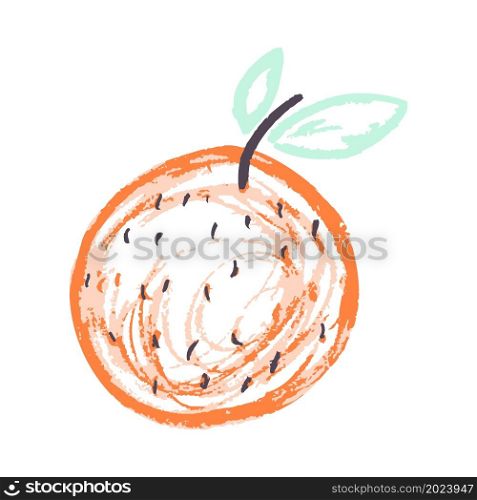 Orange. Icon in hand draw style. Drawing with wax crayons, colored chalk, children&rsquo;s creativity. Vector illustration. Sign. Icon in hand draw style. Drawing with wax crayons, children&rsquo;s creativity