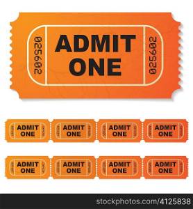 orange illustrated admit one paper ticket
