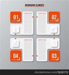 Orange infographic elements template, Business concept with 4 options, steps or processes and marketing can be used for workflow layout and presentation.