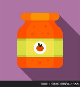 Orange jam jar icon. Flat illustration of orange jam jar vector icon for web design. Orange jam jar icon, flat style