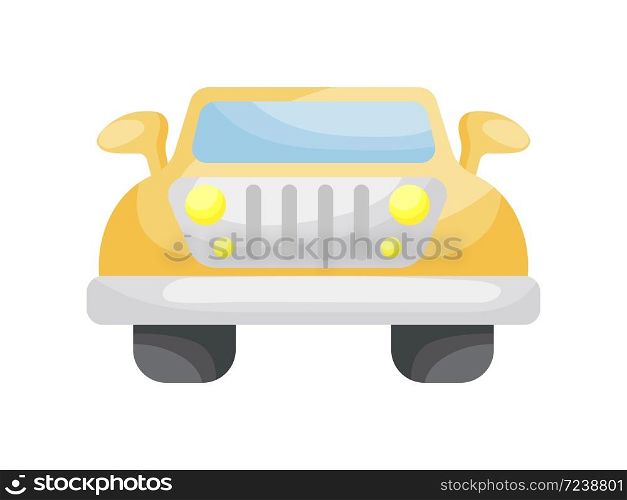 Orange jeep front view isolated on white background, colorful automobile flat style, simple design. Flat cartoon colorful vector illustration.