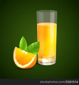 Orange juice background healthy drink in glass and citrus fruit with leaf vector illustration