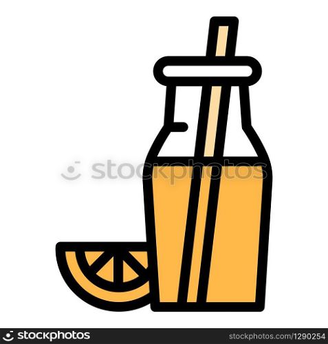 Orange juice bottle icon. Outline orange juice bottle vector icon for web design isolated on white background. Orange juice bottle icon, outline style
