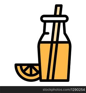 Orange juice bottle icon. Outline orange juice bottle vector icon for web design isolated on white background. Orange juice bottle icon, outline style