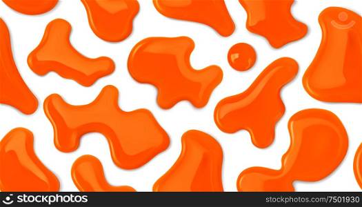 Orange juice drops. Seamless vector pattern. 3d realistic