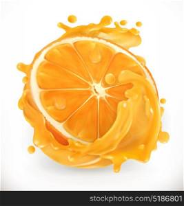 Orange juice. Fresh fruit. 3d realism, vector icon