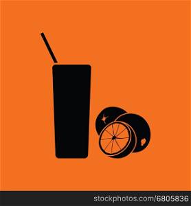 Orange juice glass icon. Orange background with black. Vector illustration.