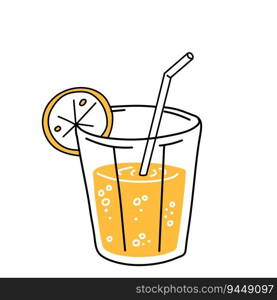 Orange juice. Glass of fresh drink. Trendy outline cartoon. Thirst quenching and summer cocktail. Orange juice. Glass of fresh drink