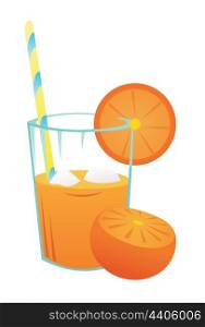 Orange juice. Glass of orange juice and part of an orange. A vector illustration