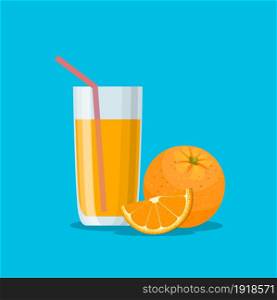 Orange juice in a glass. Vitamins for health. Vector illustration in flat style. Orange juice in a glass. Vitamins for health