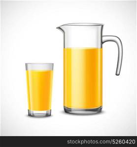 Orange Juice In Glass And Jug. Orange juice in glass and jug design composition in realistic style on white background vector illustration