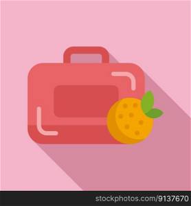 Orange kid box icon flat vector. School food. Fresh container. Orange kid box icon flat vector. School food