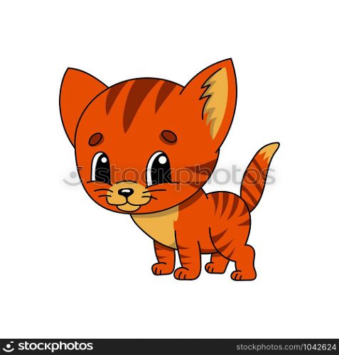 Orange kitten. Cute flat vector illustration in childish cartoon style. Funny character. Isolated on white background. Orange kitten. Cute flat vector illustration in childish cartoon style. Funny character. Isolated on white background.