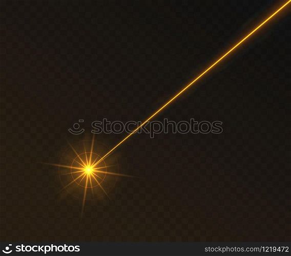 Orange laser beam light effect isolated on transparent background. Neon light ray with sparkles.. Orange laser beam light effect isolated on transparent background