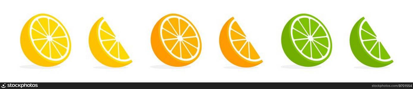 Orange, lemon, lime illustration. Citrus fruits. Citrus collection. Citrus vector icons. Tropical fruits. Vector