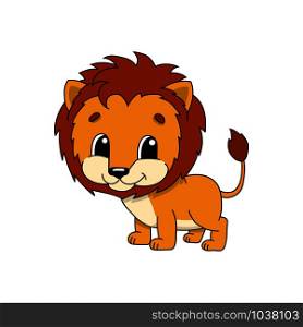 Orange lion. Cute flat vector illustration in childish cartoon style. Funny character. Isolated on white background. Orange lion. Cute flat vector illustration in childish cartoon style. Funny character. Isolated on white background.