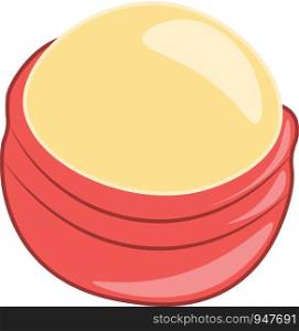Orange lip balm in red round container vector color drawing or illustration