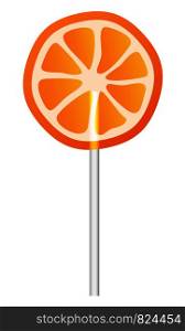 Orange lollipop icon. Realistic illustration of orange lollipop vector icon for web design isolated on white background. Orange lollipop icon, realistic style