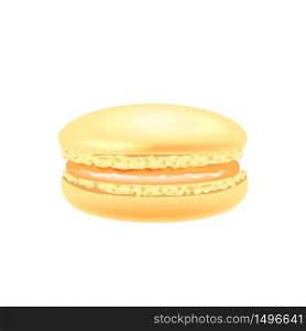 Orange macaroon realistic vector illustration. Traditional french confectionery, almond cookie with condensed milk. Homemade creamy delicious dessert 3d isolated object on white background. Orange macaroon realistic vector illustration