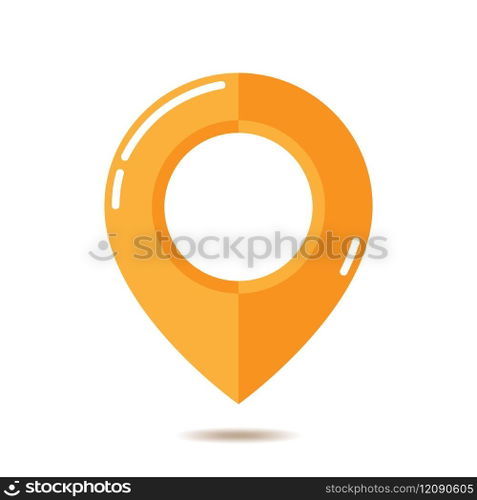 Orange map pointer - vector illustration. Map pointer icon on white background. Illustration of orange navigation marker with shadow.. Orange map pointer - vector illustration.