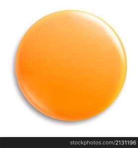 Orange metal pin mockup. Magnet button template isolated on white background. Orange metal pin mockup. Magnet button template