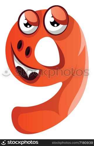 Orange monster in number nine shape illustration vector on white background