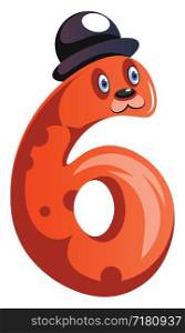Orange monster with a hat and number six shape illustration vector on white background