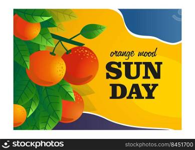 Orange mood cover design. Orange tree branches with fruits vector illustrations with text. Food and drink concept for fresh bar poster or banner design