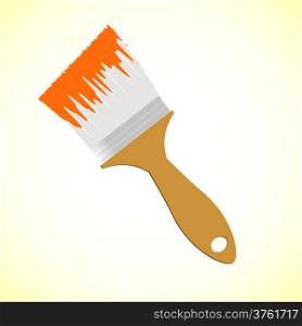 Orange paint brush on yellow smooth background, vector illustration