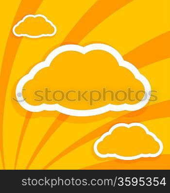 Orange paper on the background of clouds with sun rays